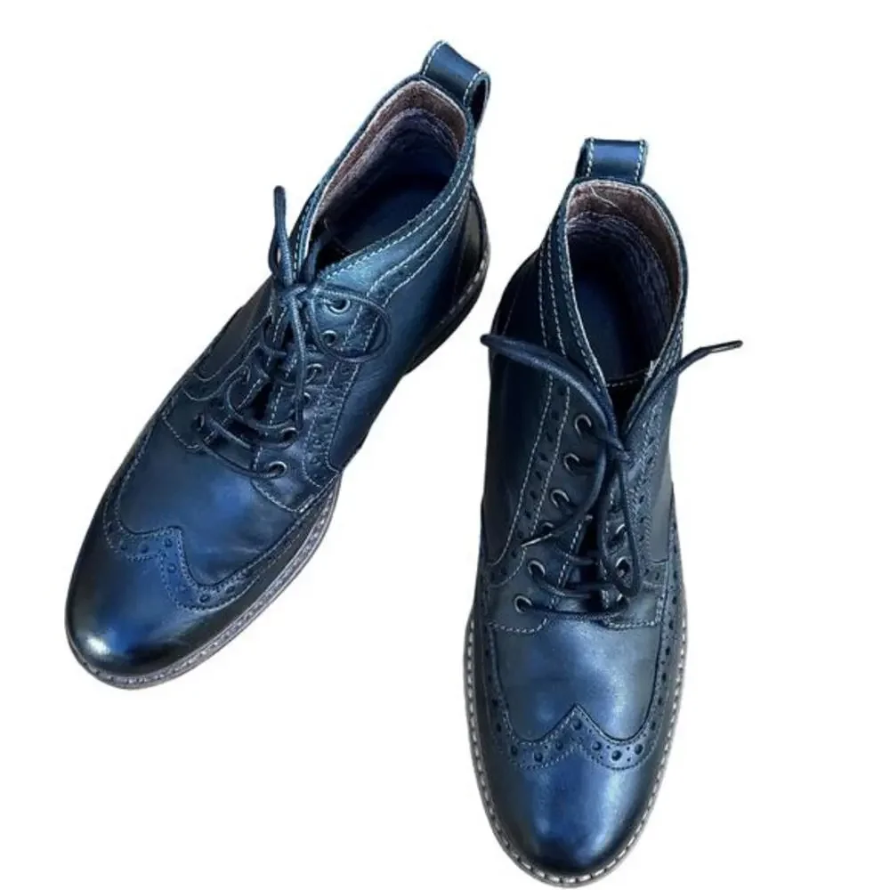 Bostonian men's boots size 7.5 oxford brogues black leather academia preppy grip